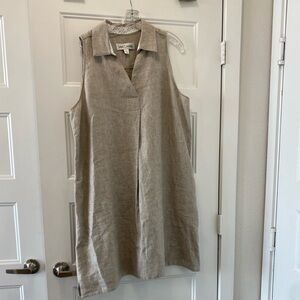 Sarah Campbell "S" Vivian Linen Sleeveless Knee-Length Dress Beige/Natural  XL